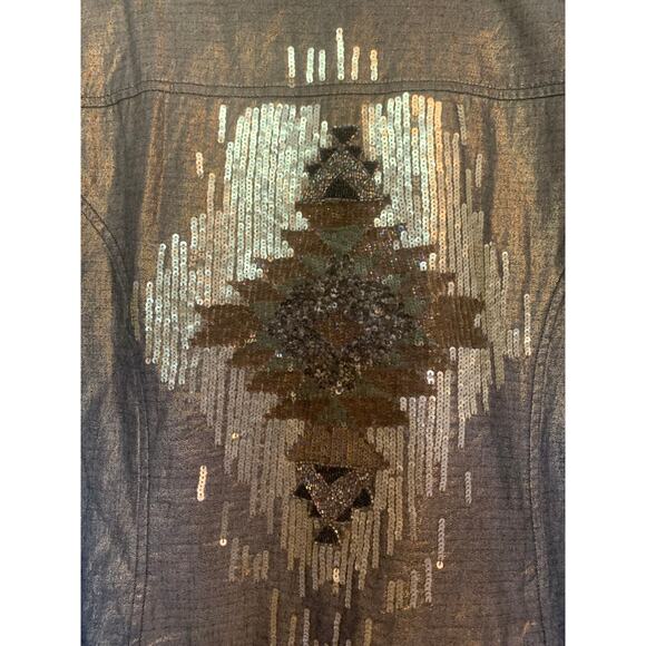 Chico Size 3 NWOT Dark Gray Embellished Southwest Detail Lined Jacket - Picture 3 of 8